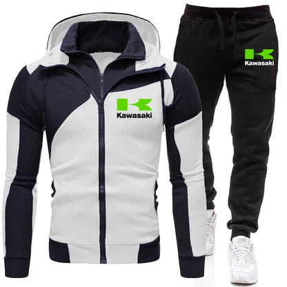 Conjunto de sudadera y pantalón con cremallera y logotipo de Kawasaki para hombre, equipo de carreras de motos, moda 2025, sudadera con cremallera, pantalón, traje, abrigo deportivo