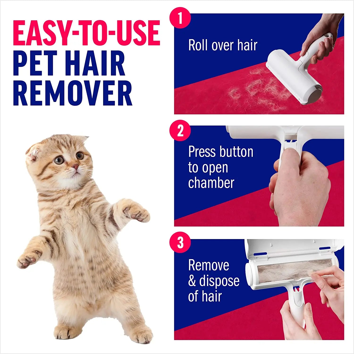Pet Hair Remover Roller - Dog & Cat Fur Remover with Self-Cleaning Base - Efficient Animal Hair Removal Tool - Perfect for Furni Selectia