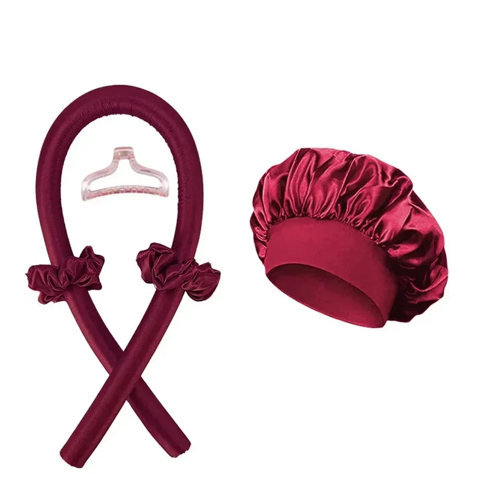 Heatless Curling Rod Satin Silk Sleeping Cap Set Headwrap Natural Curly Hair Long Hair Care Wave Sleeping Curling Styling Tool Selectia