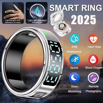 Anillo inteligente R12 2025 con pantalla táctil, carga inalámbrica, control de salud, resistente al agua hasta 5 ATM, para hombres y mujeres.