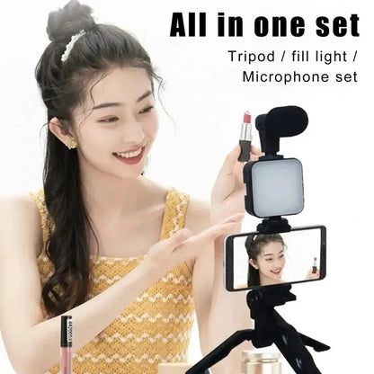 Kit de vlogging para smartphone COOL DIER con trípode, soporte para teléfono, mini micrófono, luz LED de relleno, para TikTok, transmisión en vivo, vídeo y YouTube.