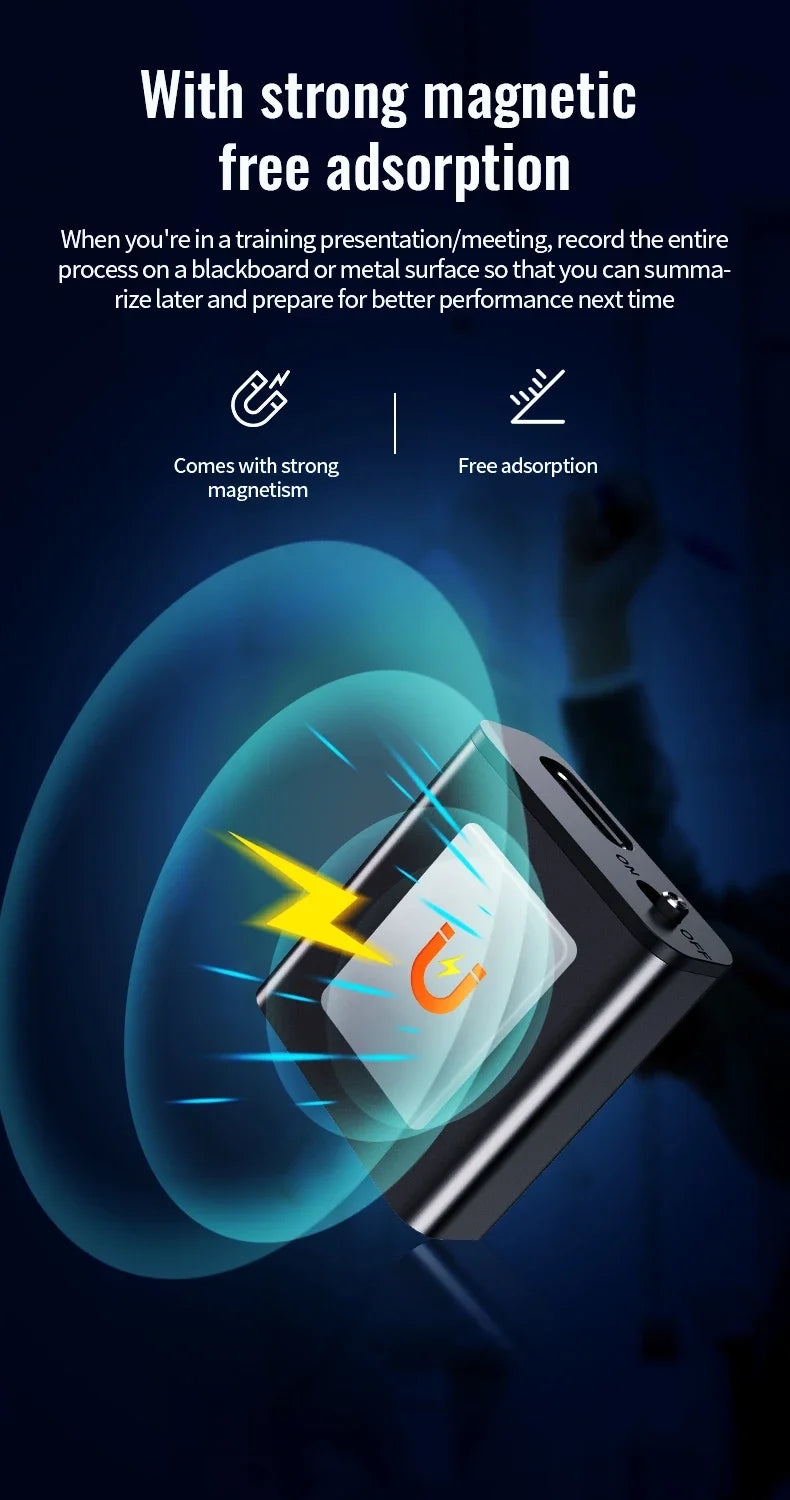 Mini grabadora de voz portátil inteligente, grabación de audio activada por voz, grabadora de sonido HD con reducción de ruido, reproductor MP3 con imán OTG