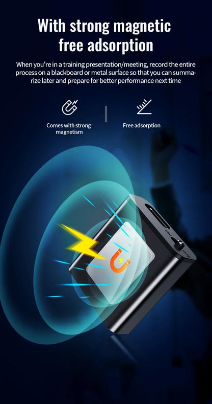 Mini grabadora de voz portátil inteligente, grabación de audio activada por voz, grabadora de sonido HD con reducción de ruido, reproductor MP3 con imán OTG