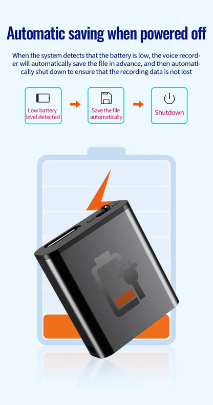Mini grabadora de voz portátil inteligente, grabación de audio activada por voz, grabadora de sonido HD con reducción de ruido, reproductor MP3 con imán OTG