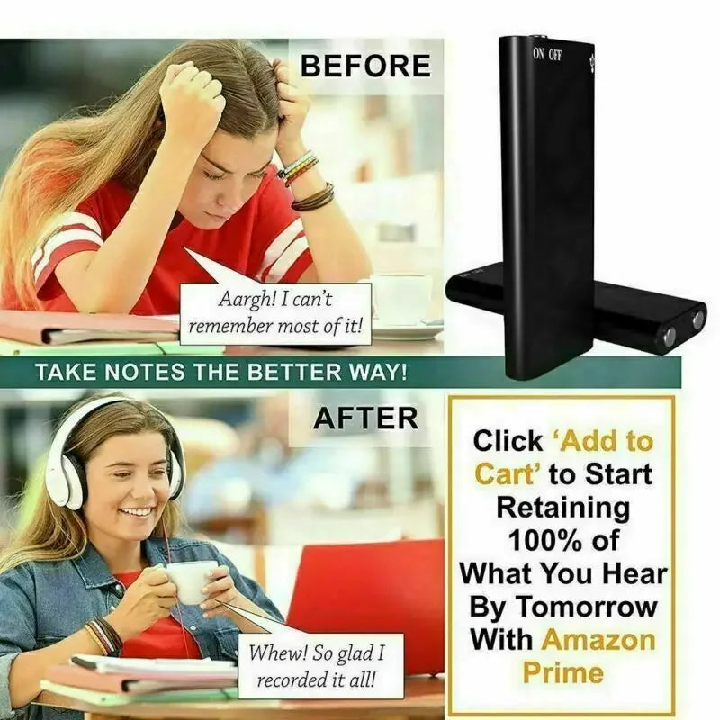 Mini grabadora de voz portátil inteligente, grabación de audio activada por voz, grabadora de sonido HD con reducción de ruido, reproductor MP3 con imán OTG