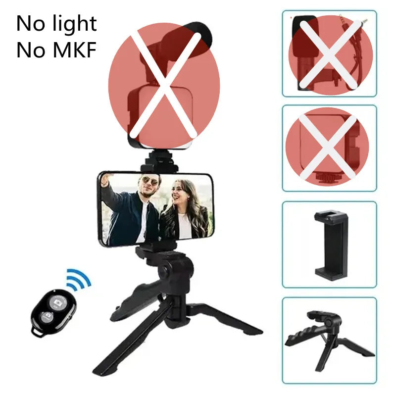 Kit de vlogging para smartphone COOL DIER con trípode, soporte para teléfono, mini micrófono, luz LED de relleno, para TikTok, transmisión en vivo, vídeo y YouTube.