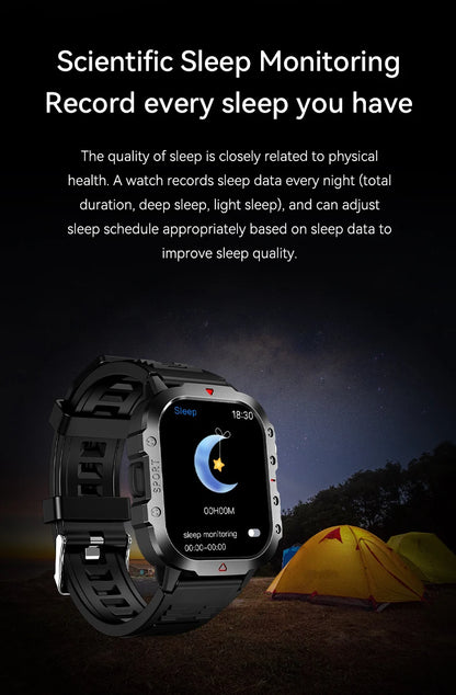 LAXASFIT 2025 - Reloj inteligente militar resistente para hombre, para exteriores, pantalla táctil HD de 2,01", llamadas de voz y Bluetooth