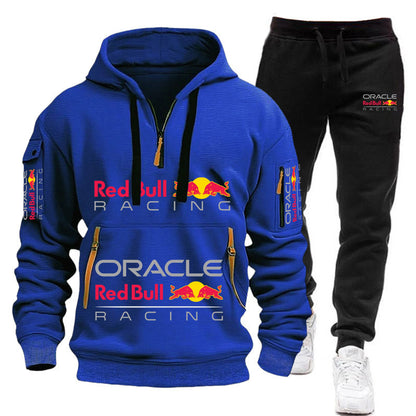 Conjunto de sudadera con capucha y pantalones deportivos Red Bull Racing para hombre, otoño/invierno, 2 piezas, con cremallera y múltiples bolsillos, muy vendido.