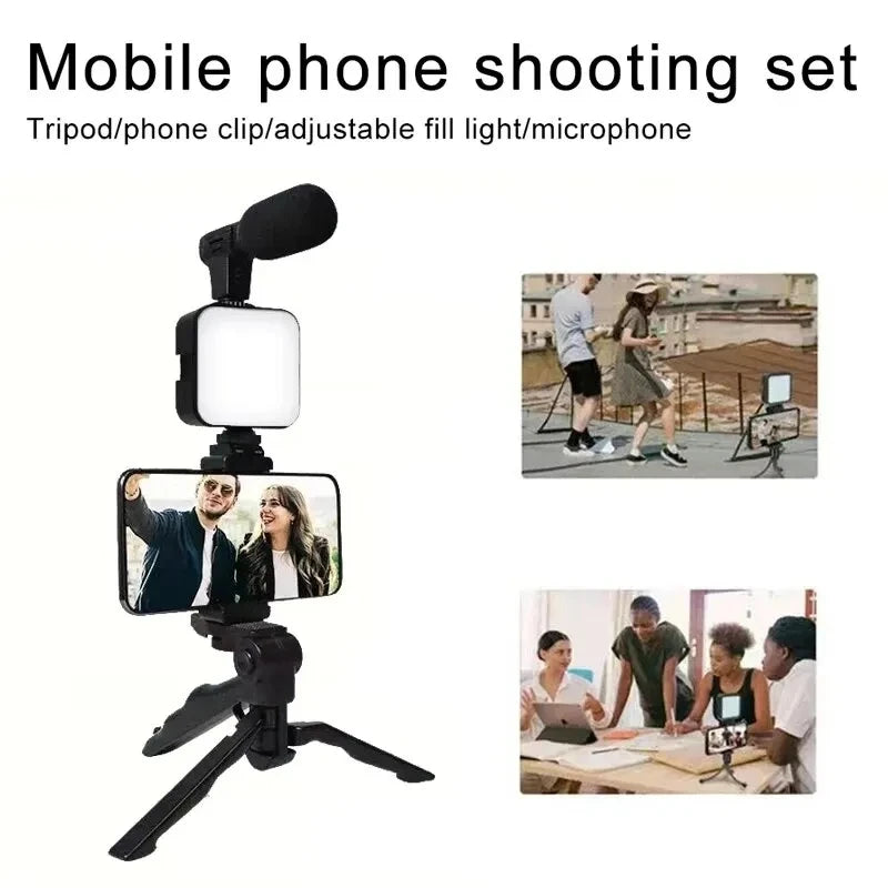 Kit de vlogging para smartphone COOL DIER con trípode, soporte para teléfono, mini micrófono, luz LED de relleno, para TikTok, transmisión en vivo, vídeo y YouTube.