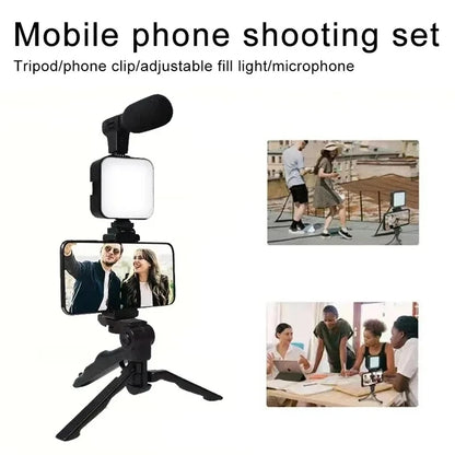 Kit de vlogging para smartphone COOL DIER con trípode, soporte para teléfono, mini micrófono, luz LED de relleno, para TikTok, transmisión en vivo, vídeo y YouTube.