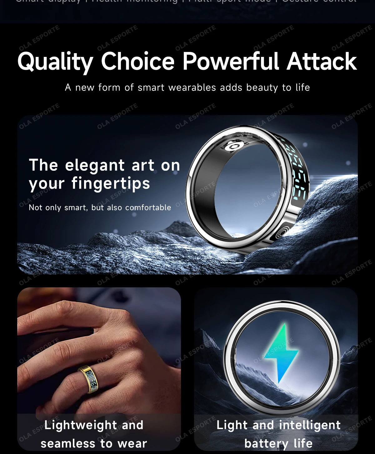 Anillo inteligente R12 2025 con pantalla táctil, carga inalámbrica, control de salud, resistente al agua hasta 5 ATM, para hombres y mujeres.