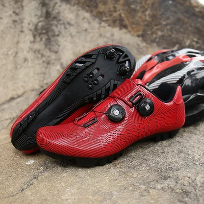 Zapatillas profesionales para hombre, ultraligeras, con doble hebilla, para ciclismo de montaña, luminosas, con calas autoblocantes