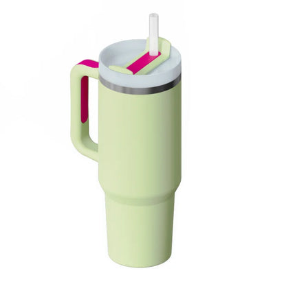 Vaso térmico de 40 oz con asa y pajita blanca - Vasos de acero inoxidable para exteriores, vaso de agua para coche, 13 opciones de color (menta, rosa, blanco y negro)