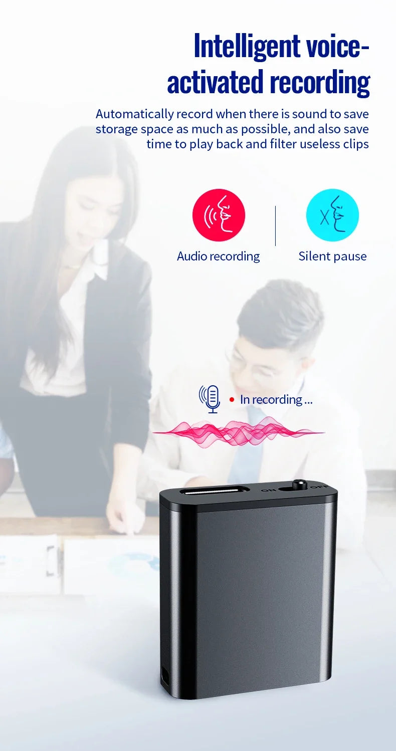 Mini grabadora de voz portátil inteligente, grabación de audio activada por voz, grabadora de sonido HD con reducción de ruido, reproductor MP3 con imán OTG