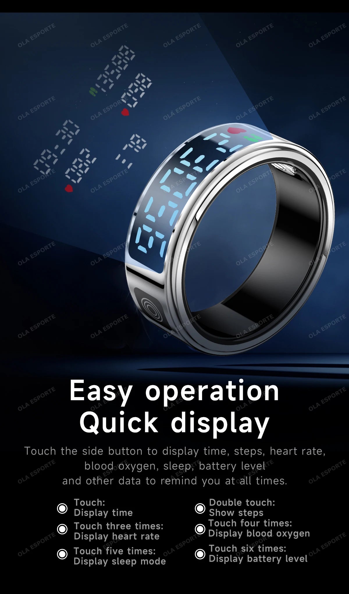 Anillo inteligente R12 2025 con pantalla táctil, carga inalámbrica, control de salud, resistente al agua hasta 5 ATM, para hombres y mujeres.