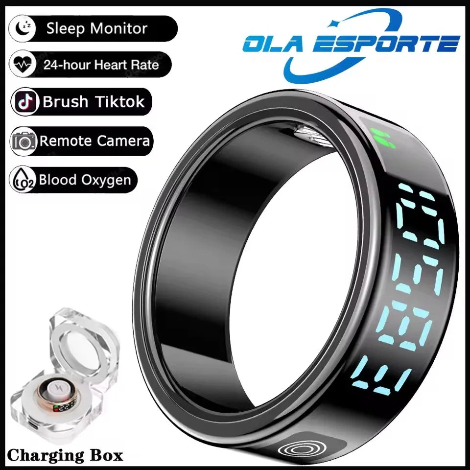 Anillo inteligente R12 2025 con pantalla táctil, carga inalámbrica, control de salud, resistente al agua hasta 5 ATM, para hombres y mujeres.