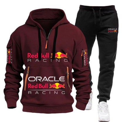 Conjunto de sudadera con capucha y pantalones deportivos Red Bull Racing para hombre, otoño/invierno, 2 piezas, con cremallera y múltiples bolsillos, muy vendido.