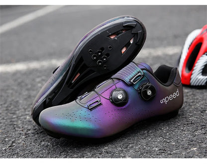 Zapatillas profesionales para hombre, ultraligeras, con doble hebilla, para ciclismo de montaña, luminosas, con calas autoblocantes