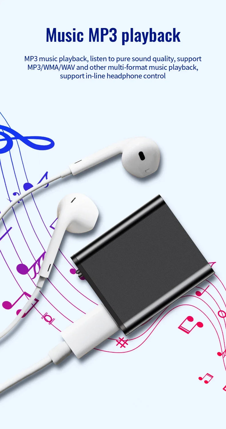 Mini grabadora de voz portátil inteligente, grabación de audio activada por voz, grabadora de sonido HD con reducción de ruido, reproductor MP3 con imán OTG