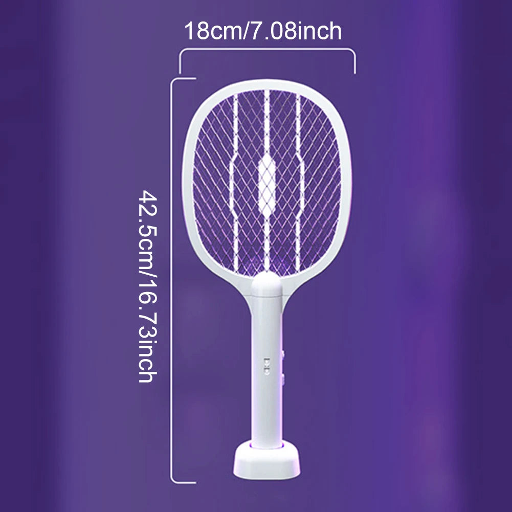 Matamoscas eléctrico de mano de 3000 V, 2 en 1, con lámpara antimosquitos recargable por USB, control de plagas.
