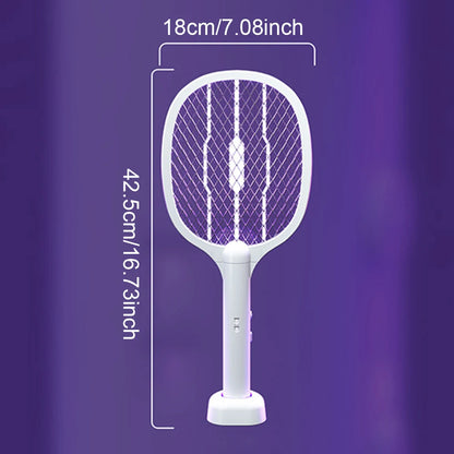 Matamoscas eléctrico de mano de 3000 V, 2 en 1, con lámpara antimosquitos recargable por USB, control de plagas.