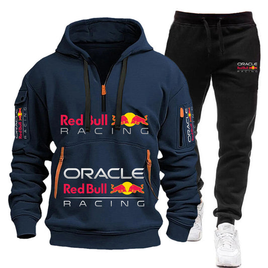 Conjunto de sudadera con capucha y pantalones deportivos Red Bull Racing para hombre, otoño/invierno, 2 piezas, con cremallera y múltiples bolsillos, muy vendido.