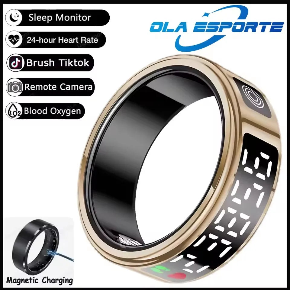 Anillo inteligente R12 2025 con pantalla táctil, carga inalámbrica, control de salud, resistente al agua hasta 5 ATM, para hombres y mujeres.