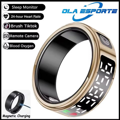 Anillo inteligente R12 2025 con pantalla táctil, carga inalámbrica, control de salud, resistente al agua hasta 5 ATM, para hombres y mujeres.