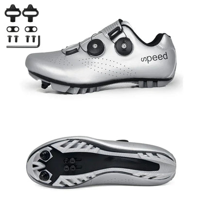Zapatillas profesionales para hombre, ultraligeras, con doble hebilla, para ciclismo de montaña, luminosas, con calas autoblocantes