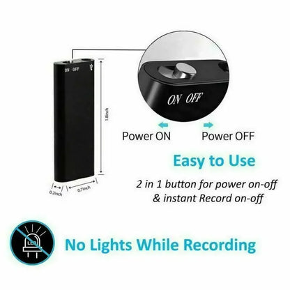 Mini grabadora de voz portátil inteligente, grabación de audio activada por voz, grabadora de sonido HD con reducción de ruido, reproductor MP3 con imán OTG