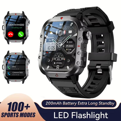 LAXASFIT 2025 - Reloj inteligente militar resistente para hombre, para exteriores, pantalla táctil HD de 2,01", llamadas de voz y Bluetooth