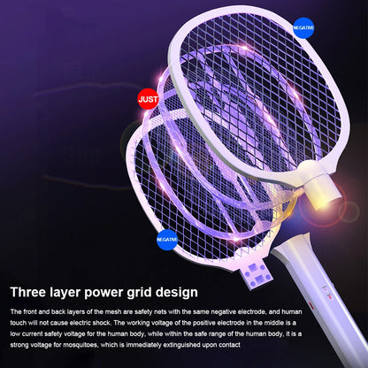 Matamoscas eléctrico de mano de 3000 V, 2 en 1, con lámpara antimosquitos recargable por USB, control de plagas.