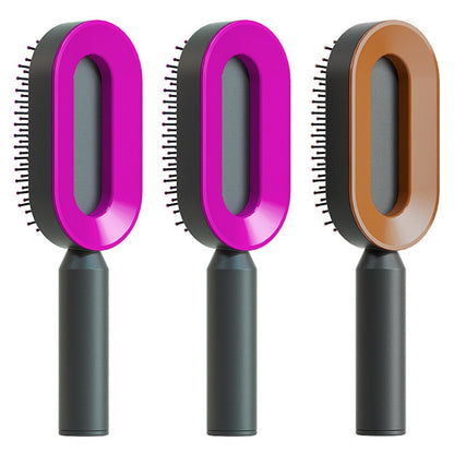 Cepillo autolimpiante para el cabello para mujeres, con una sola tecla, para la pérdida del cabello, masajeador de bolsas de aire, peine para el cuero cabelludo, cepillo antiestático.
