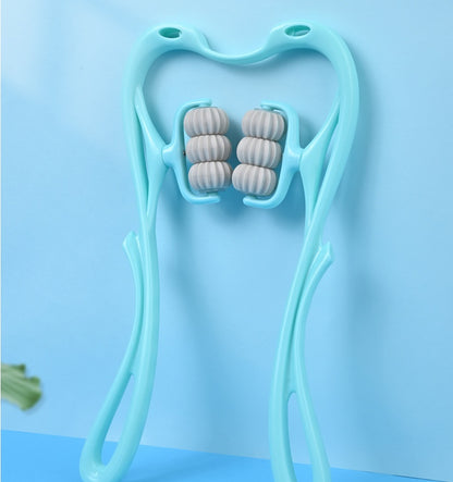 Masajeador de cuello manual  de seis ruedas con rodillos de masaje para aliviar el dolor.