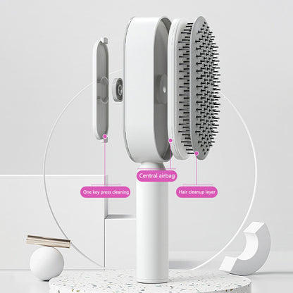Cepillo autolimpiante para el cabello para mujeres, con una sola tecla, para la pérdida del cabello, masajeador de bolsas de aire, peine para el cuero cabelludo, cepillo antiestático.