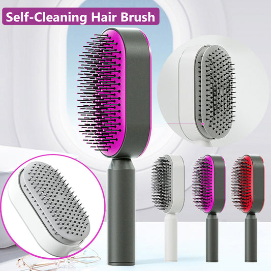 Cepillo autolimpiante para el cabello para mujeres, con una sola tecla, para la pérdida del cabello, masajeador de bolsas de aire, peine para el cuero cabelludo, cepillo antiestático.