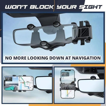 Soporte para teléfono con espejo retrovisor para coche, giratorio y retráctil, multifuncional, 360 grados, apto para todos los teléfonos móviles y coches.