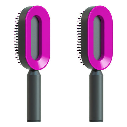Cepillo autolimpiante para el cabello para mujeres, con una sola tecla, para la pérdida del cabello, masajeador de bolsas de aire, peine para el cuero cabelludo, cepillo antiestático.
