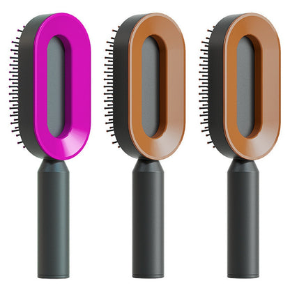 Cepillo autolimpiante para el cabello para mujeres, con una sola tecla, para la pérdida del cabello, masajeador de bolsas de aire, peine para el cuero cabelludo, cepillo antiestático.