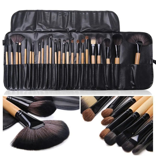 Bolsa de regalo con 24 juegos de brochas de maquillaje profesionales, brochas para cejas, polvos, base, sombras, pinceles y herramientas de maquillaje.