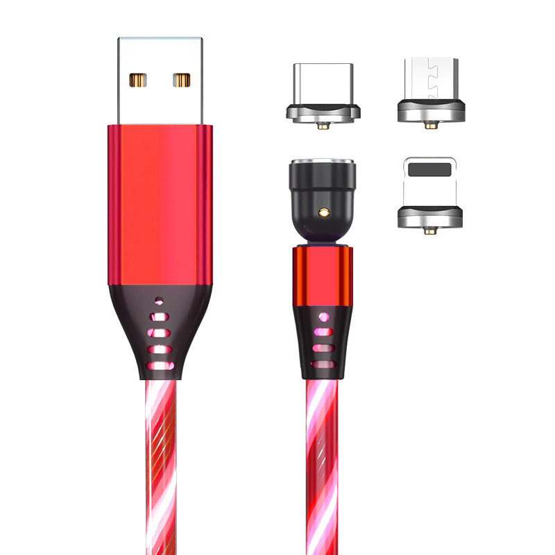 Cable magnético luminoso giratorio 540, carga rápida de 3 A, para teléfono móvil, cable micro USB tipo C para iPhone.