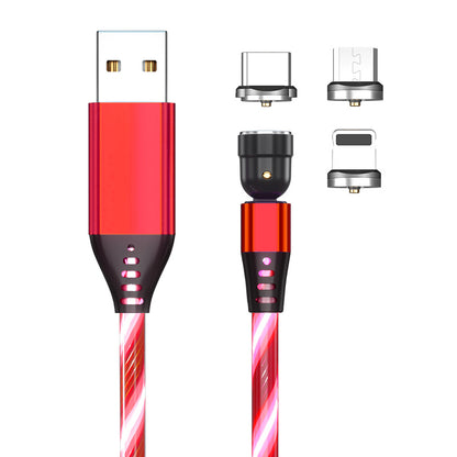 Cable magnético luminoso giratorio 540, carga rápida de 3 A, para teléfono móvil, cable micro USB tipo C para iPhone.