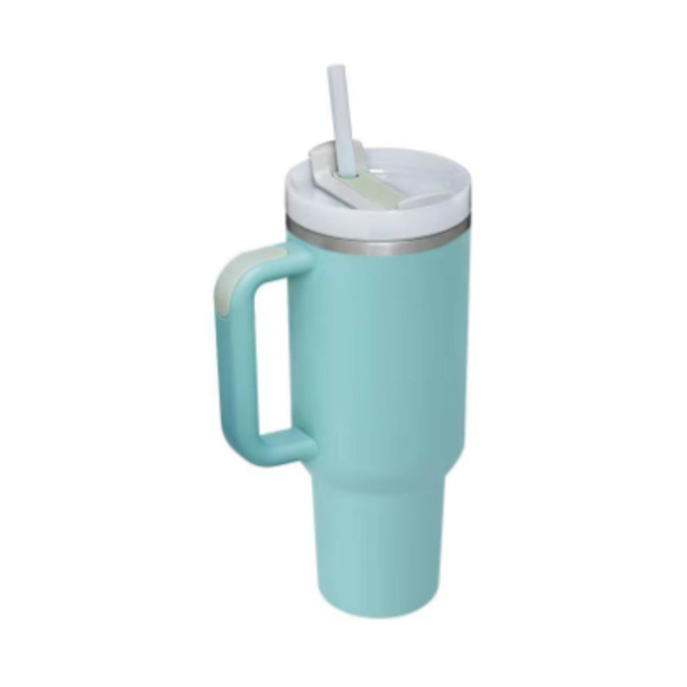 Vaso de 40 oz con asa, pajita aislante, de acero inoxidable, a prueba de derrames, taza de café al vacío con tapa, taza cónica.