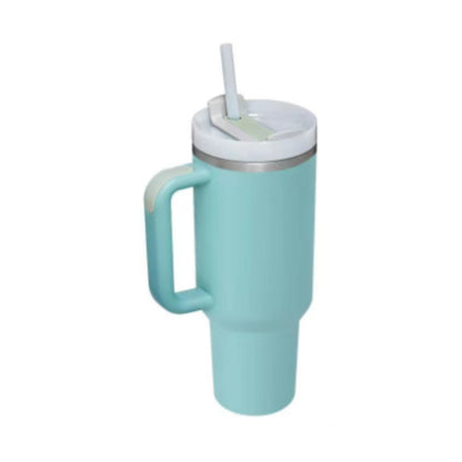 Vaso de 40 oz con asa, pajita aislante, de acero inoxidable, a prueba de derrames, taza de café al vacío con tapa, taza cónica.