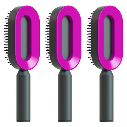 Cepillo autolimpiante para el cabello para mujeres, con una sola tecla, para la pérdida del cabello, masajeador de bolsas de aire, peine para el cuero cabelludo, cepillo antiestático.