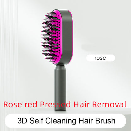 Cepillo autolimpiante para el cabello para mujeres, con una sola tecla, para la pérdida del cabello, masajeador de bolsas de aire, peine para el cuero cabelludo, cepillo antiestático.