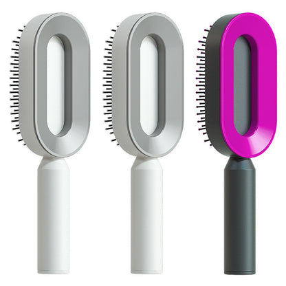 Cepillo autolimpiante para el cabello para mujeres, con una sola tecla, para la pérdida del cabello, masajeador de bolsas de aire, peine para el cuero cabelludo, cepillo antiestático.
