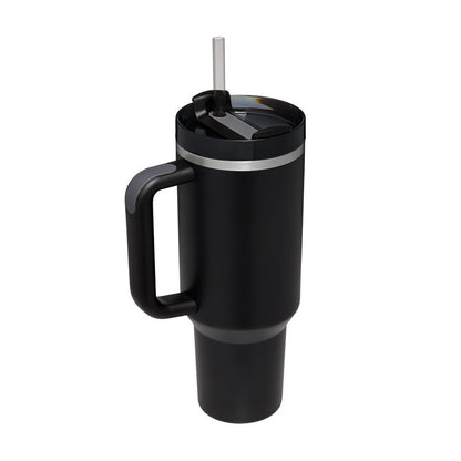 Vaso de 40 oz con asa, pajita aislante, de acero inoxidable, a prueba de derrames, taza de café al vacío con tapa, taza cónica.