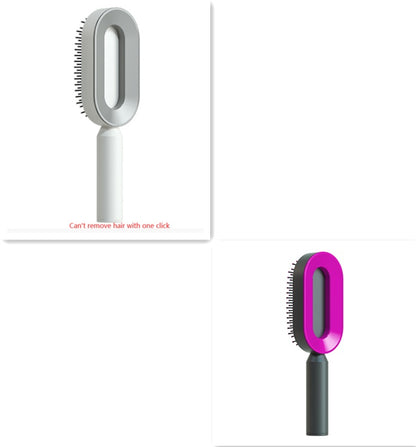 Cepillo autolimpiante para el cabello para mujeres, con una sola tecla, para la pérdida del cabello, masajeador de bolsas de aire, peine para el cuero cabelludo, cepillo antiestático.