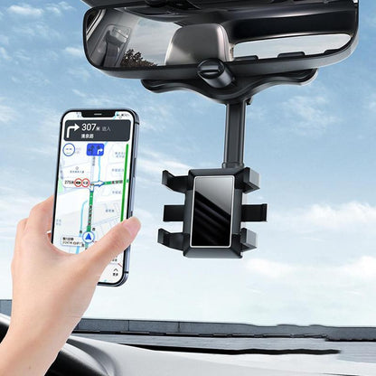 Soporte para teléfono con espejo retrovisor para coche, giratorio y retráctil, multifuncional, 360 grados, apto para todos los teléfonos móviles y coches.
